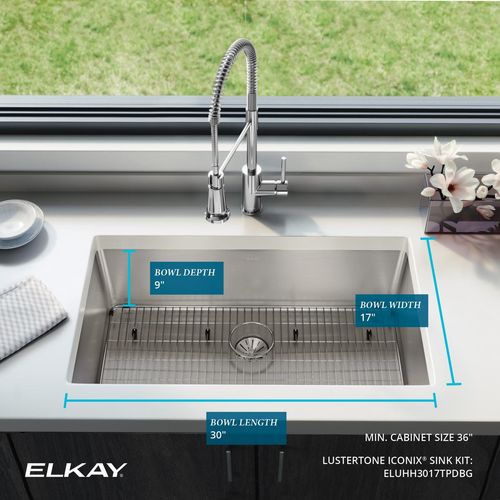 Main product image of Lustertone Iconix 16 Gauge Stainless Steel 32-1/2 x 19-1/2" x 9" Single Bowl Undermount Sink Kit w/ Perfect Drain