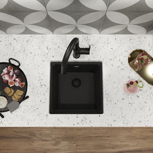 Main product image of Quartz Luxe 15-3/4" x 15-3/4" x 7-11/16" Single Bowl Dual Mount Bar Sink Caviar