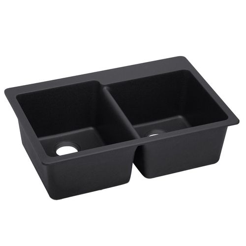 Main product image of Quartz Luxe 33" x 22" x 9-1/2" Offset Double Bowl Drop-in Sink Caviar