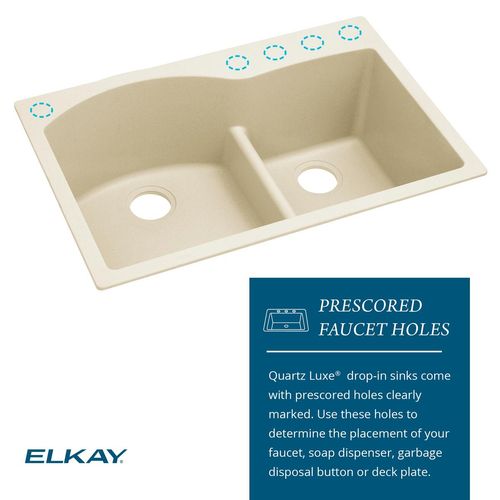 Main product image of Quartz Luxe 33" x 22" x 9-1/2" Offset Double Bowl Drop-in Sink Caviar