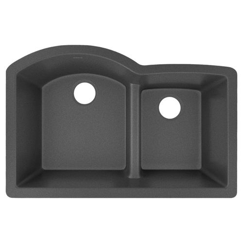 Main product image of Quartz Luxe 33" x 22" x 10" Offset 60/40 Double Bowl Undermount Sink w/ Aqua Divide Charcoal