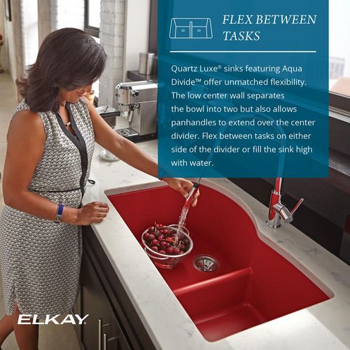 Main product image of Quartz Luxe 33" x 22" x 10" Offset 60/40 Double Bowl Undermount Sink w/ Aqua Divide Charcoal