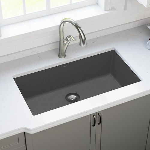 Main product image of Quartz Luxe 35-7/8" x 19" x 9" Single Bowl Undermount Kitchen Sink w/ Perfect Drain Charcoal