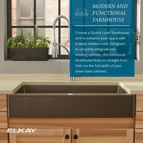 Main product image of Quartz Luxe 35-7/8" x 20-15/16" x 9" Single Bowl Farmhouse Sink w/ Perfect Drain Ricotta
