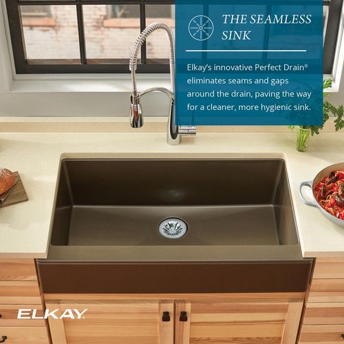 Main product image of Quartz Luxe 35-7/8" x 20-15/16" x 9" Single Bowl Farmhouse Sink w/ Perfect Drain Ricotta