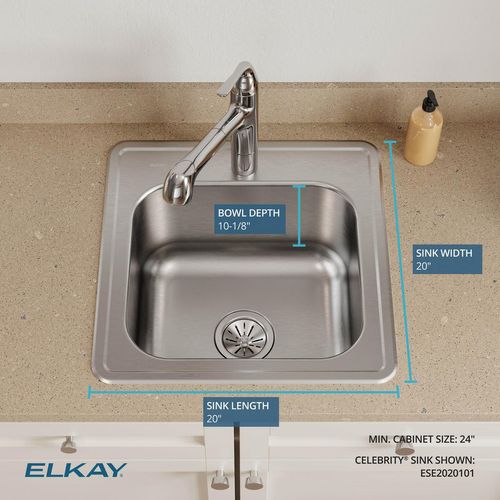 Main product image of Elkay Celebrity Stainless Steel 20" x 20" x 10-1/8" 1-Hole Single Bowl Drop-in Laundry Sink