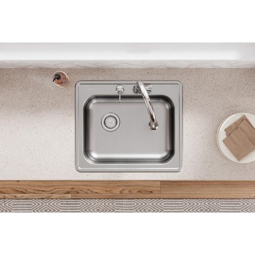 Main product image of Dayton Stainless Steel 25" x 21-1/4" x 5-3/8" 2-Hole Single Bowl Drop-in Sink w/ Left Drain