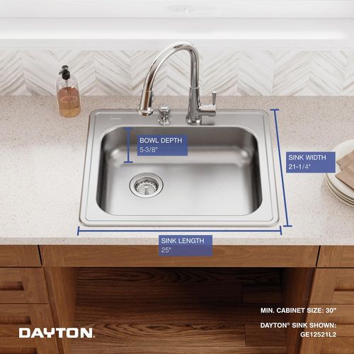 Main product image of Dayton Stainless Steel 25" x 21-1/4" x 5-3/8" 2-Hole Single Bowl Drop-in Sink w/ Left Drain