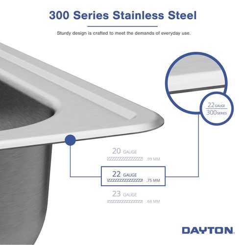 Main product image of Dayton Stainless Steel 25" x 21-1/4" x 5-3/8" 2-Hole Single Bowl Drop-in Sink w/ Left Drain