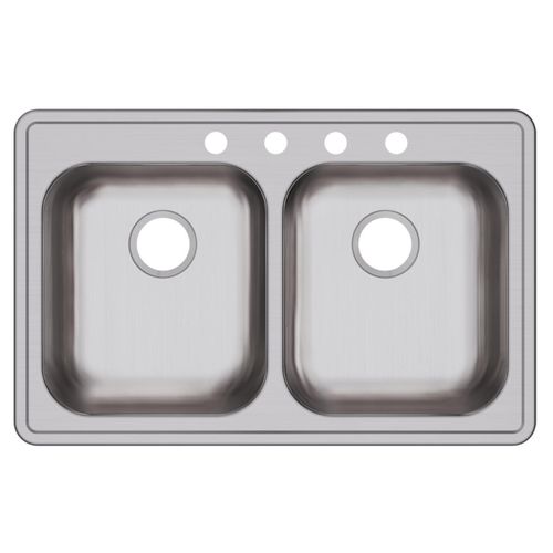 Main product image of Dayton Stainless Steel 33" x 21-1/4" x 5-3/8" 4-Hole Equal Double Bowl Drop-in Sink