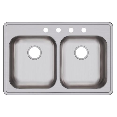 Main product image of Dayton Stainless Steel 33" x 22" x 5-3/8" 4-Hole Equal Double Bowl Drop-in Sink