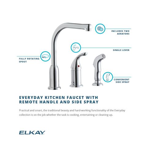 Main product image of Everyday Kitchen Deck Mount Faucet w/ Remote Lever Handle and Side Spray (Chrome), LK3001CR