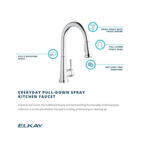 Main product image of Everyday Single Hole Deck Mount Kitchen Faucet w/ Pull-down Spray Forward Only Lever Handle (Lustrous Steel)