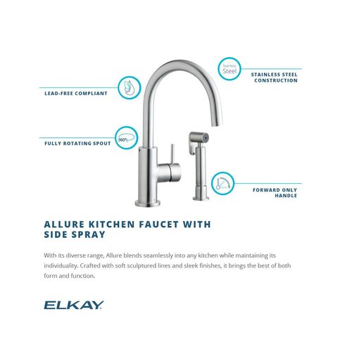 Main product image of Allure Single Hole Kitchen Faucet w/ Lever Handle and Side Spray Satin Stainless Steel, LK7922SSS