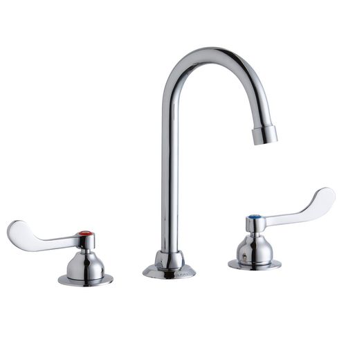 Main product image of 8" Centerset w/ Concealed Deck Faucet w/ 5" Gooseneck Spout 4" Wristblade Handles (Chrome), LK800GN05T4