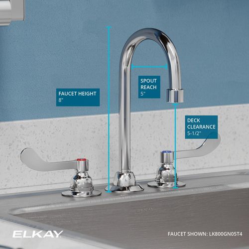 Main product image of 8" Centerset w/ Concealed Deck Faucet w/ 5" Gooseneck Spout 4" Wristblade Handles (Chrome), LK800GN05T4