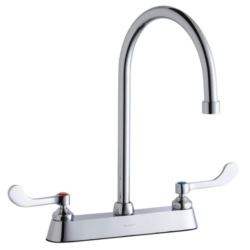 Main product image of 8" Centerset w/ Exposed Deck Faucet w/ 8" Gooseneck Spout 4" Wristblade Handles (Chrome), LK810GN08T4