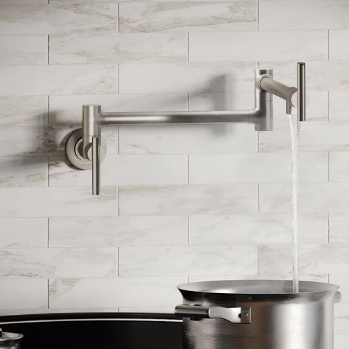 Main product image of Avado Wall Mount Single Hole Pot Filler Kitchen Faucet w/ Lever Handles (Lustrous Steel), LKAV4091LS