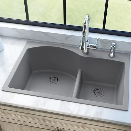 Main product image of Polymer 3-1/2" Disposer Flange w/ Removable Basket Strainer and Rubber Stopper (Greystone)
