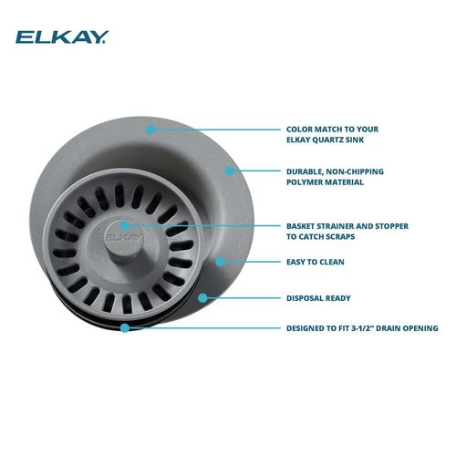 Main product image of Polymer 3-1/2" Disposer Flange w/ Removable Basket Strainer and Rubber Stopper Parchment