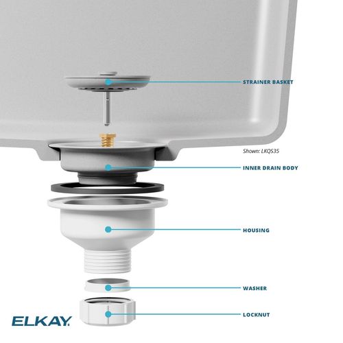 Main product image of Elkay Polymer Drain Fitting with Removable Basket Strainer and Rubber Stopper Greystone
