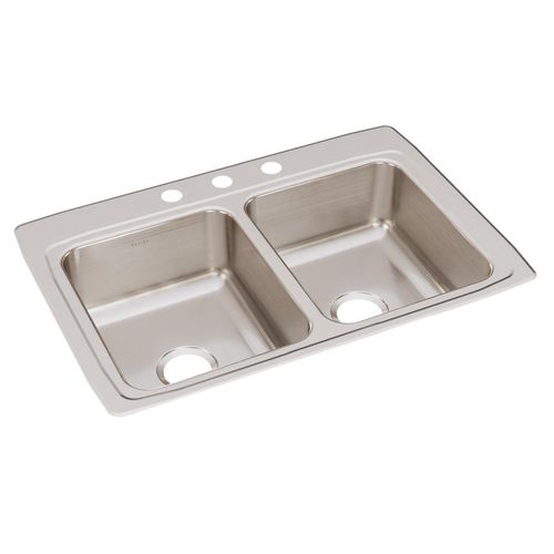 Main product image of Lustertone Classic Stainless Steel 33" x 22" x 8-1/8" 3-Hole Equal Double Bowl Drop-in Sink
