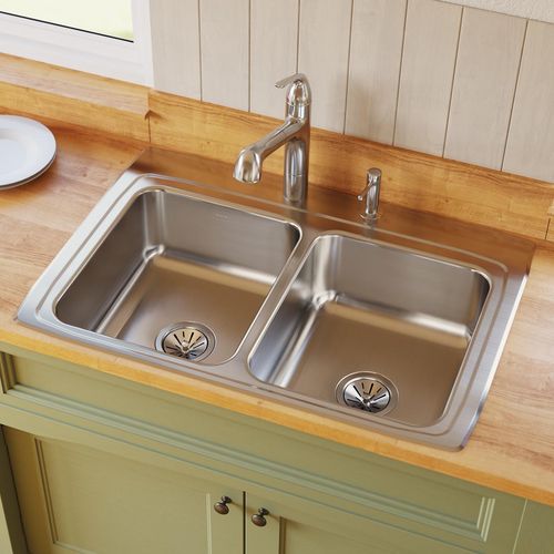 Main product image of Lustertone Classic Stainless Steel 33" x 22" x 8-1/8" 3-Hole Equal Double Bowl Drop-in Sink
