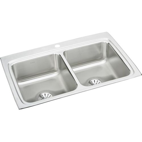 Main product image of Lustertone Classic Stainless Steel 33" x 22" x 8-1/8" 1-Hole Equal Double Bowl Drop-in Sink w/ Perfect Drain