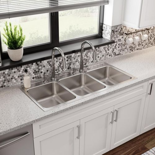 Main product image of Lustertone Classic Stainless Steel 46" x 22" x 7-5/8" 6-Hole Triple Bowl Drop-in Sink
