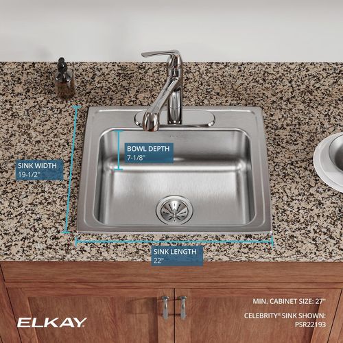 Main product image of Celebrity Stainless Steel 22" x 19-1/2" x 7-1/8" 3-Hole Single Bowl Drop-in Sink