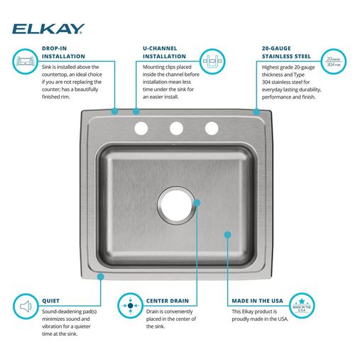 Main product image of Celebrity Stainless Steel 22" x 19-1/2" x 7-1/8" 3-Hole Single Bowl Drop-in Sink