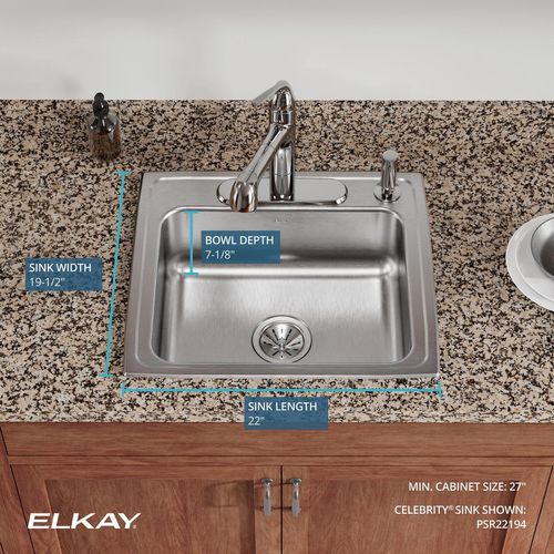 Main product image of Celebrity Stainless Steel 22" x 19-1/2" x 7-1/8" 4-Hole Single Bowl Drop-in Sink