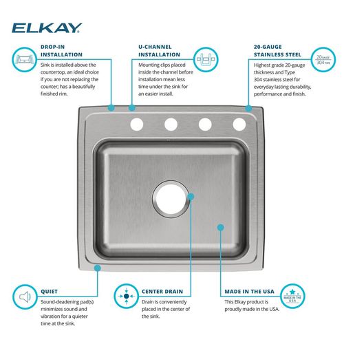 Main product image of Celebrity Stainless Steel 22" x 19-1/2" x 7-1/8" 4-Hole Single Bowl Drop-in Sink