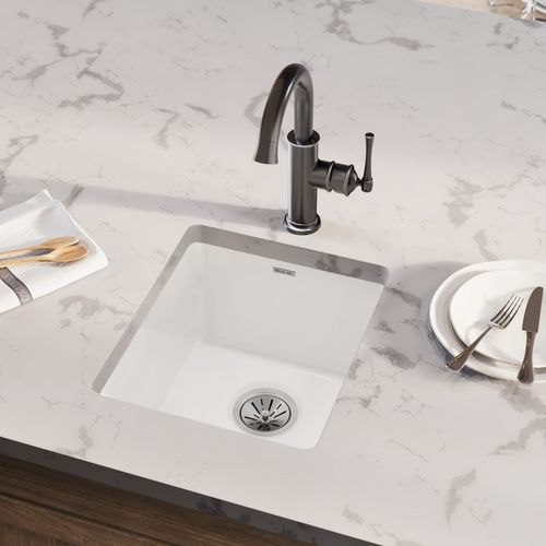 Main product image of Fireclay 16-7/16" x 18-15/16" x 9-1/16" Single Bowl Undermount Bar Sink (White)