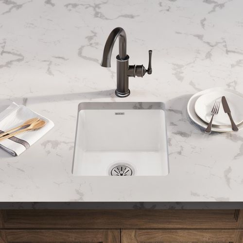 Main product image of Fireclay 16-7/16" x 18-15/16" x 9-1/16" Single Bowl Undermount Bar Sink (White)
