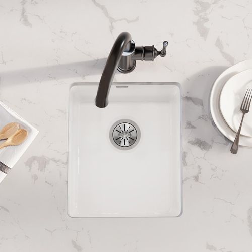 Main product image of Fireclay 16-7/16" x 18-15/16" x 9-1/16" Single Bowl Undermount Bar Sink (White)