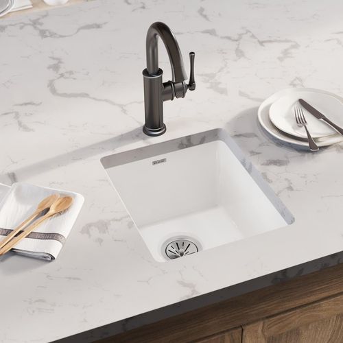Main product image of Fireclay 16-7/16" x 18-15/16" x 9-1/16" Single Bowl Undermount Bar Sink (White)