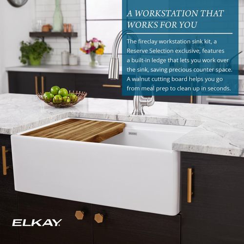 Main product image of Fireclay 33" x 18-13/16" x 9-5/8" Single Bowl Farmhouse Workstation Sink Kit (White)