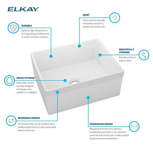 Main product image of Fireclay 24-7/16" x 19-11/16" x 9-1/8" Single Bowl Farmhouse Sink (White)