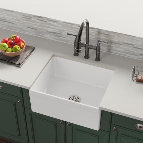 Main product image of Fireclay 24-7/16" x 19-11/16" x 9-1/8" Single Bowl Farmhouse Sink (White)