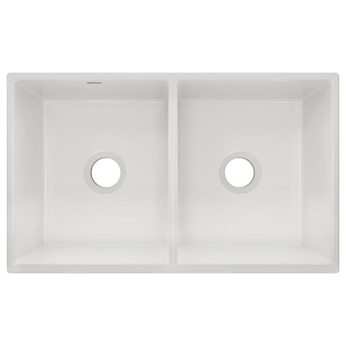 Main product image of Fireclay 33" x 19-15/16" x 9" Equal Double Bowl Farmhouse Sink (White)