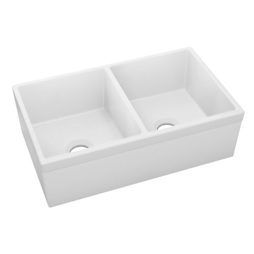 Main product image of Fireclay 33" x 19-15/16" x 9" Equal Double Bowl Farmhouse Sink (White)