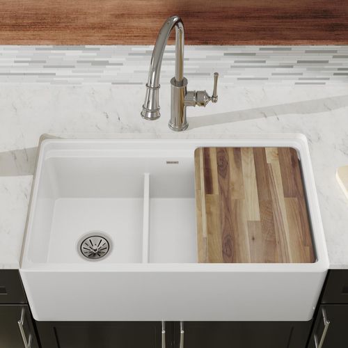 Main product image of Fireclay 33" x 19-15/16" x 9-3/16" 60/40 Double Bowl Farmhouse Workstation Sink w/ Aqua Divide (White)