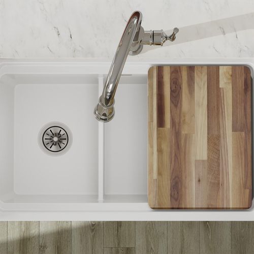 Main product image of Fireclay 33" x 19-15/16" x 9-3/16" 60/40 Double Bowl Farmhouse Workstation Sink w/ Aqua Divide (White)
