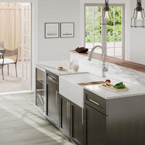 Main product image of Fireclay 33" x 19-15/16" x 9-3/16" 60/40 Double Bowl Farmhouse Workstation Sink w/ Aqua Divide (White)