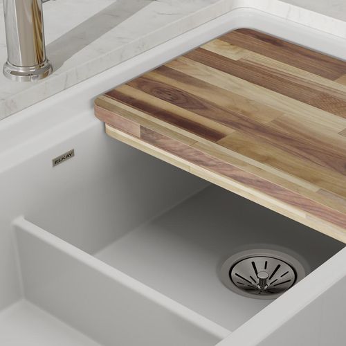 Main product image of Fireclay 33" x 19-15/16" x 9-3/16" 60/40 Double Bowl Farmhouse Workstation Sink w/ Aqua Divide (White)