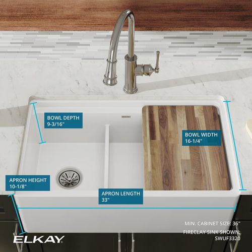 Main product image of Fireclay 33" x 19-15/16" x 9-3/16" 60/40 Double Bowl Farmhouse Workstation Sink w/ Aqua Divide (White)