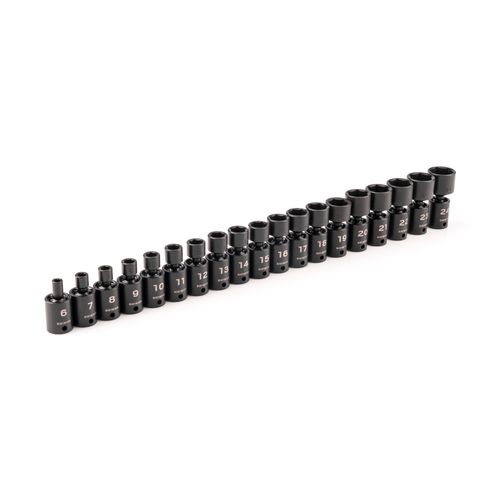3/8" Drive 6-Point Universal Joint Impact Socket Set, 19-Piece (6-24 mm)