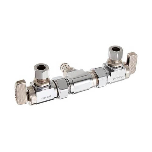 1/2" Crimpex x 3/8" OD Comp x 3/8" OD Comp Dual Shut-Off Valve, Lead Free (Chrome)