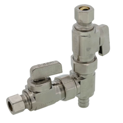 Main product image of 1/2" PEX Crimp x 3/8" OD Comp x  3/8" OD Comp Dual Shut-Off Valve (Lead Free)